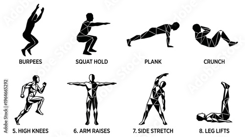 "Silhouettes of people performing bodyweight exercises"