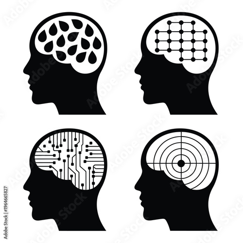 Human heads illustrating different concepts of the brain s complexity