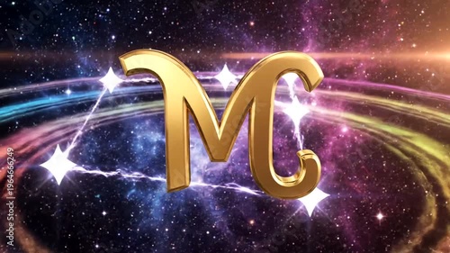 Gold letter M and C in space.