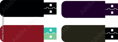 Blank business template illustration featuring a vector icon set of flash memory cards and a flash drive on square web buttons for internet communication design elements