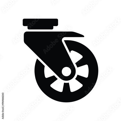Simple black silhouette of a caster wheel with a circular design