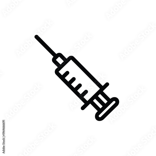 Simple black and white line drawing of a medical syringe on white