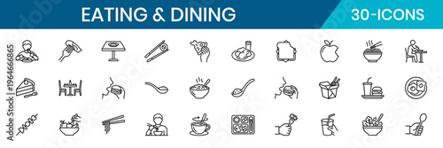 Eating Dining Thin Line Icon Set Minimalist Outline Fork Knife Chopsticks