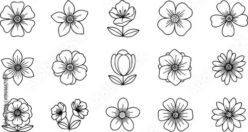 White flower flat icons