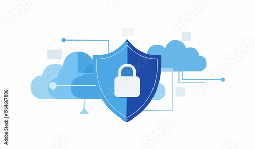 Cloud Security Data Protection Flat Vector Illustration