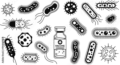 microorganisms and vaccine vial illustrations
