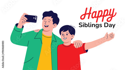 Happy Siblings Day illustration with brothers taking selfie friendship bonding family love relationship concept children celebration modern flat vector design
