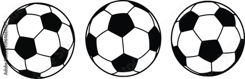 Three black and white soccer balls isolated on transparent background