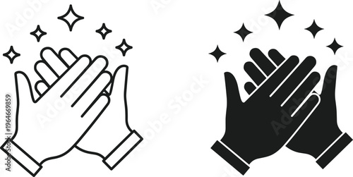 Clapping Hands Vector Icon Set with Sparkles Representing Applause Celebration Success Gratitude and Appreciation in Line and Solid Glyph Styles