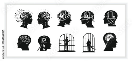 Psychology Concept Human Head Silhouette Icon Pack Design