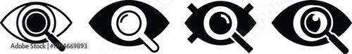Eye and Magnifying Glass Vector Icon Set Representing Visual Search Research Analysis Vision Monitoring and Inspection in Various Graphic Styles