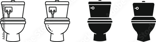 Toilet Bowl Vector Icon Set Featuring Ceramic Commode Designs for Bathroom Interior Plumbing Sanitarian Hygiene and Restroom Equipment in Outline Styles
