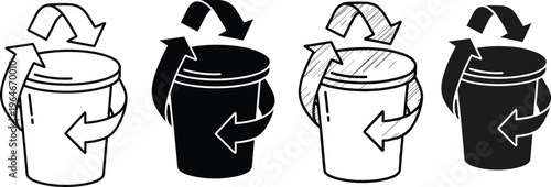 Recycle Bin Vector Icon Set Featuring Trash Cans with Recycling Arrows for Environmental Conservation Waste Management Sustainability and Green Living