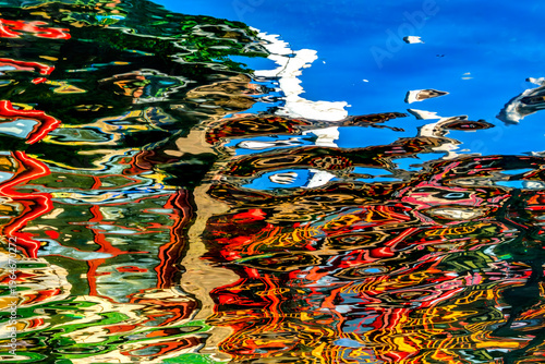 Colorful Red Blue White Water Reflection Abstract Houhai Lake Beijing China