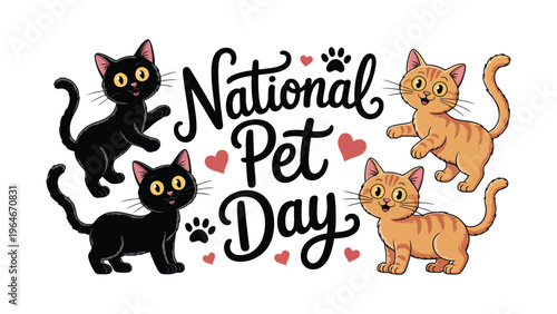 National Pet Day illustration with cute cats doodle style animals love care companionship concept april celebration playful modern flat vector design