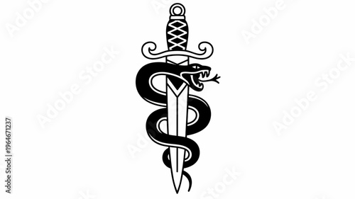 A traditional tattoo design featuring a dagger entwined with a black serpent