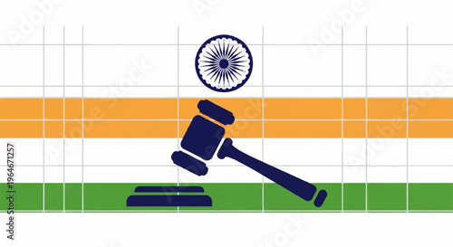 Indian law symbol with gavel and flag background