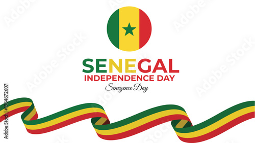 Senegal Independence Day illustration with national flag ribbon and emblem patriotic celebration african culture unity april 4 modern flat vector design