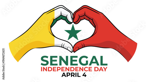Senegal Independence Day illustration with hands forming heart and national flag symbol unity patriotism celebration april 4 african country modern flat vector