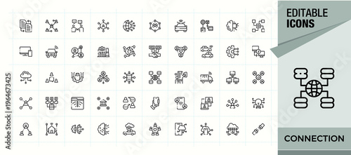 Connection icon set. Net line icon set. Minimal icons pack. Contain linear sign technology, connect, global, tech, cyberspace, cyber, net and more. Vector illustration.