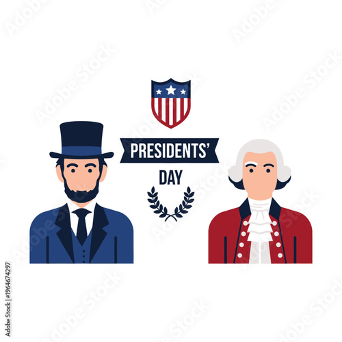 Presidents day illustration featuring abraham lincoln and george washington