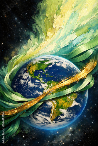 Majestic Planet Earth floating in a vibrant cosmic nebula. The globe features realist