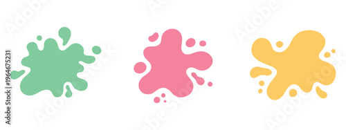 Set of three colors of flat design modern amoeba banners, abstract fluid shapes, trendy organic design elements, minimal gradient style