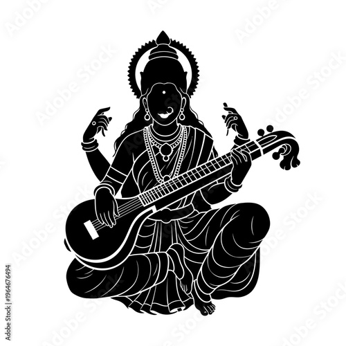 Saraswati the hindu goddess of knowledge and music playing veena