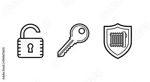 Security icons with lock key shield.