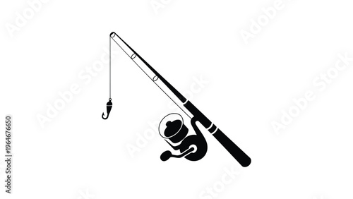 fishing rod and reel silhouette vector illustration angling equipment isolated on light background outdoor sport hobby concept design