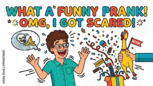 Funny Cartoon Illustration of a Man Getting Scared and Surprised