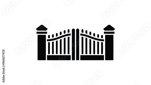 Pridecorative iron gate silhouette vector illustration elegant entrance fence design isolated on light background architectural security concept