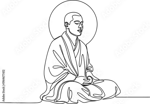 Monk line art vector illustration