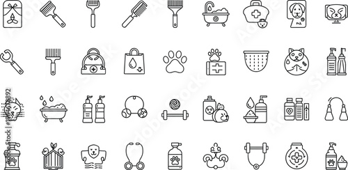 Cute Animal Line Icon Set Featuring Parrot, Lion, Rabbit, Hedgehog, Cat, Koala, Fox, Mouse, and Other Small Mammals Collection