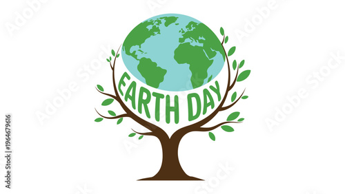 Earth Day illustration with globe tree and leaves eco friendly typography design promoting environmental awareness sustainability nature conservation concept