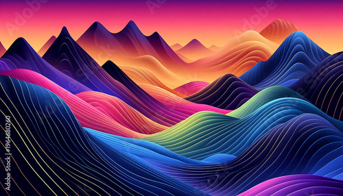 misty mountains in various shades of blue receding into the distance with atmospheric