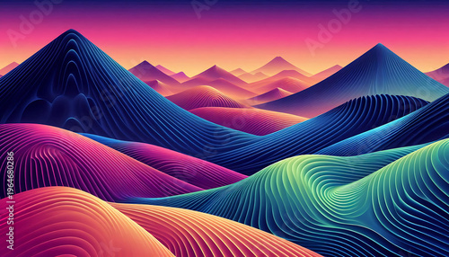 misty mountains in various shades of blue receding into the distance with atmospheric