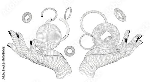 Hands holding clear glass beads.