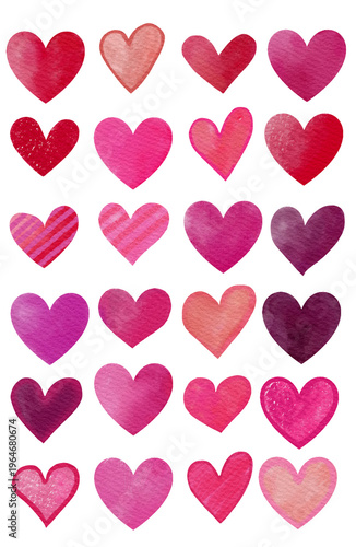 Beautiful watercolor heart set featuring pink and red tones with rich paper textures. Heart Set with Textured Paper Effect Isolated on Transparent Background perfect for Valentine’s Day 