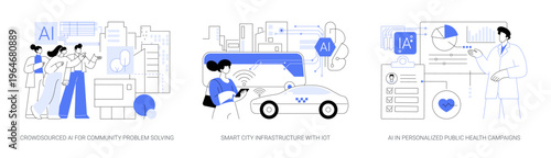AI and IoT for Smarter, Sustainable Communities abstract concept vector illustrations.