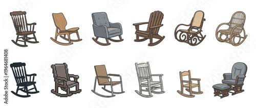 Rocking chairs collection showcasing different styles, designs, and materials for comfortable home seating.