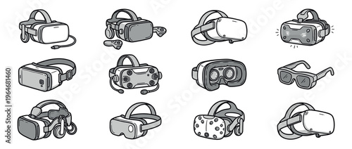 Virtual reality headsets and augmented reality glasses collection of modern digital devices for immersive gaming and interactive experiences.