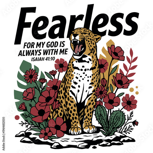 Fearless For My God Is Always With Me Isaiah 41 10 Leopard Christian Faith Design