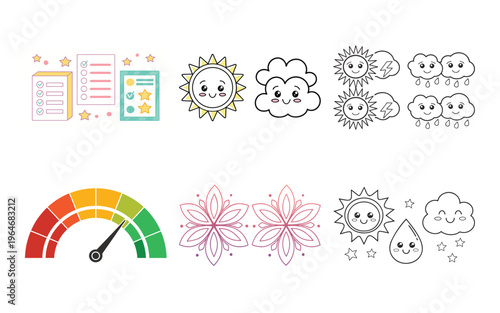 Weather forecast with gauge and flowers weather forecast symbols cloud rain
