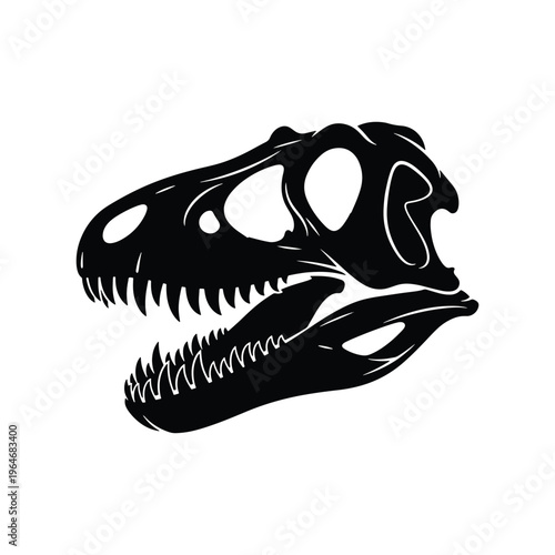 Tyrannosaurus rex dinosaur skull fossil black silhouette vector