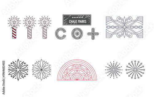 Chalk marks and festive fireworks snowflakes arch plus sign