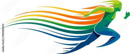 Colorful athletic woman running, fitness icon, motion graphics, vector illustration