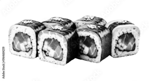 Japanese Sushi Rolls Halftone Illustration – Asian Seafood Cuisine Food Isolated on White