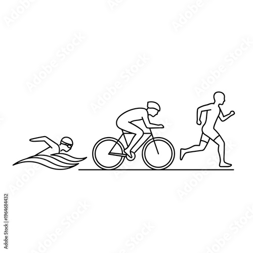 Triathlon, athletic icons, swimming, cycling, running, sports vector