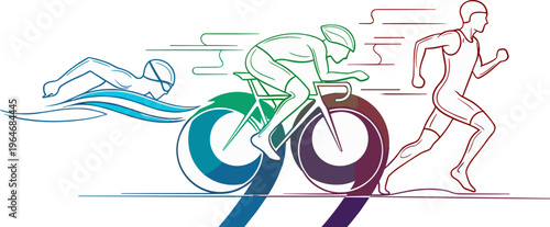 Triathlon, athletic icons, sports symbols, colorful illustration, vector graphics